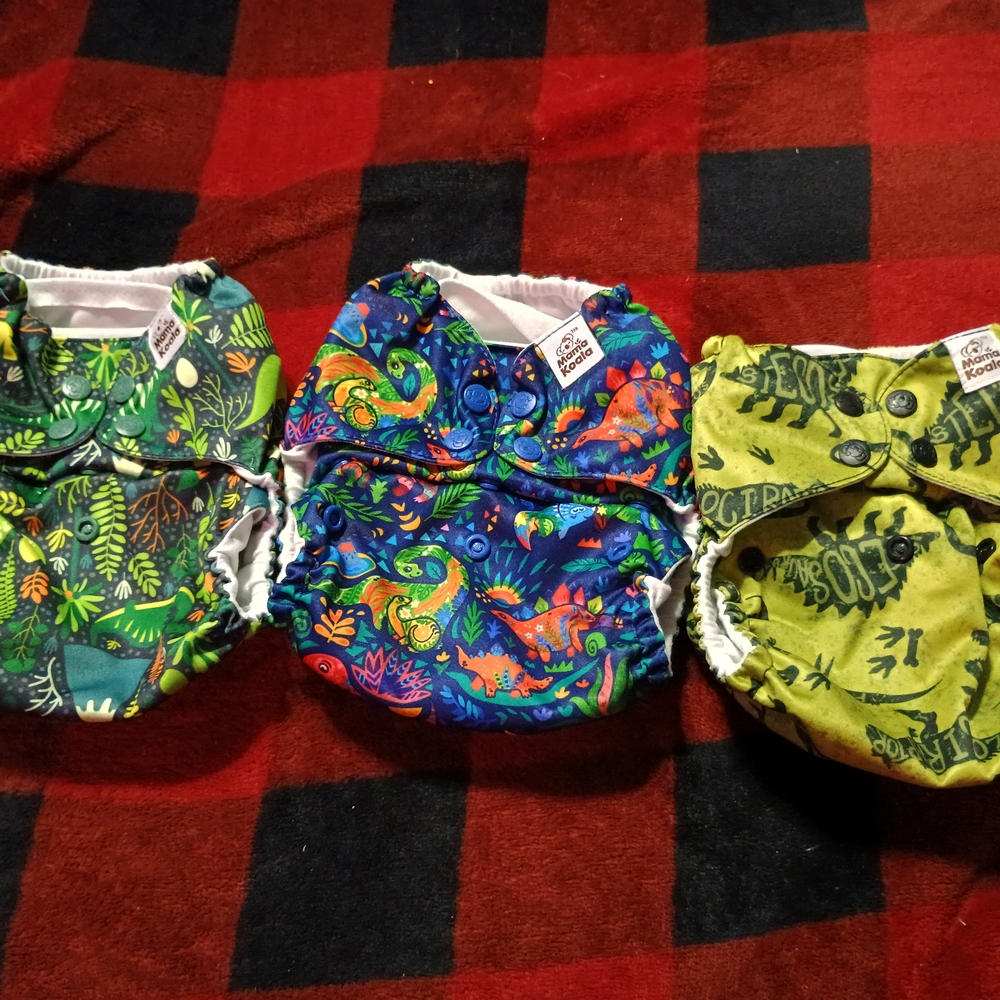 3x Dinosaur Mama Koala Cloth Diapers Colorful Dinosaur OS Pocket Diaper Covers